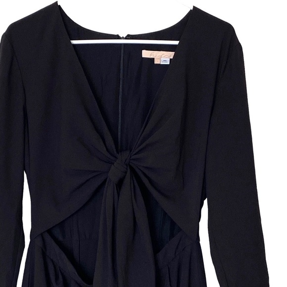 Hutch V-Neck Tie Front Cut Out Wide Leg Long Sleeve Jumpsuit in Black, Size 6 - Picture 4 of 10